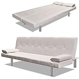 vidaXL Schlafsofa mit Zwei Kissen Verstellbar Indoor Wohnzimmer Couch Futon Schlafsofa Chaiselounge Tagesbett Creme Weiß Kunstleder