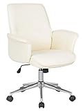 SixBros. Bürostuhl, Schreibtischstuhl mit Armlehne und niedriger Rückenlehne, Drehstuhl stufenlos höhenverstellbar, Sitzbezug aus Kunstleder, Elfenbein weiß 0704M/2491