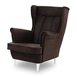 Ohrensessel Valia, Sessel Wohnzimmer, samt, Ohrensessel bunt. Loungesessel Fernsehsessel Relaxsessel Wohnzimmersessel Couchsessel Armsessel Polstersessel Lounge (Füße Farbe weiß, Monolith 29)