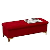 MEFFEE Osmanischer Fußhocker,Spielzeug-Aufbewahrungsbox,Flanell-Schuhwechselhocker,mit Schwammkissen,Schlafzimmer-Bettendhocker,Schmiedeeisen-Dekoration,100 x 45 x 40cm,Ottomane(Farbe:Rot)