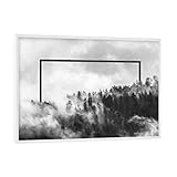 artboxONE Poster mit weißem Rahmen 18x13 cm Natur Wald mit Nebel am Morgen - Bild bäume mysthisch Nebel