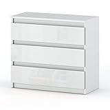 MRBLS Kommode mit 3 Schubladen Sideboard Schubladenschrank Kleiderschrank Modern Möbel mit Schubladen für Ihr Schlafzimmer (Weiß Matt - Weiß Glanz) – 80 x 71,5 x 33,5 cm (B/H/T)