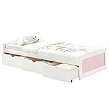 IDIMEX Bett MIA aus massiver Kiefer in weiß/rosa, schönes Funktionsbett mit 3 Schubladen, praktisches Jugendbett mit Liegefläche 90 x 200 cm