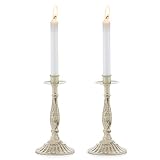 Sziqiqi Vintage Metall Taper Kerzenhalter Mittelstücke für Tischdekoration, Schmiedeeisen Shabby Kerzenständer Set für Taper Kerzen, Elfenbein Antik Kerzenleuchter für Hochzeitsessen Party, Elfenbein