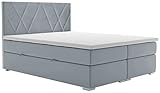 MKS MEBLE Boxspringbett - Doppelbett mit Multipocket-Matratze und Topper - Polsterbett mit Bettkasten - Stauraumbett - Lara 140x200 - H4 Grau