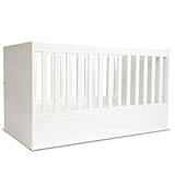 mini mio Babybett Stella 140x70cm weiß | umbaubar zum Beistellbett Juniorbett Jugendbett inkl. Matratze | multifunktionales mitwachsendes höhenverstellbares Gitterbett | stabil durch Buche-Massivholz