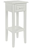 elbmöbel Telefontisch Weiss aus Holz Landhausstil Antik mit Schublade schmal (Weiß, H67 x B25 x T25cm)