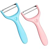 Vicloon Universalschäler Set,2 Stück Schäler für Obst Gemüse, Universalschäler Edelstahl mit Drehbare Klingen,Zweischneidige Schäler-Rosa + Blau