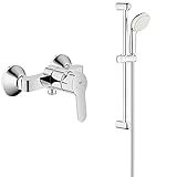 GROHE BauEdge | Badarmatur - Einhebel-Duschmischer, integriertes Rückschlagventil & Tempesta 100 |Brause- & Duschsystem - Brausestangenset, inkl. Handbrause, Brausestange u. Brauseschlauch