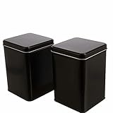 Dosenritter | 2 x eckige Teedose/Vorratsdose, schwarz, aromadicht aus Metall mit Klappdeckel für je 400g Tee | 15,3 x 10,6 x 10,6 cm (H,B,T) | auch ideal als Mehl-, Reis- oder Keksdose