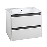 BadeDu BYK Badmöbel Set mit Waschbeckenunterschrank und Waschtisch – Unterschrank mit wechselbarer Blende in Weiß, Holz und Schwarz/Anthrazit – 60cm breit