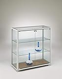 MHN breite beleuchtete Standvitrine Glas Alu abschließbar 100 cm mit Spiegelrückwand/auf Rollen