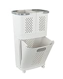 U. Uberlux Laundry Basket, Wäschekorb, Wäschekorbwagen, Wäschewagen mit Rollen, mehrstöckiger Kunststoff Wäschekorb Kunststoffkörbe für Wäsche, Weiß