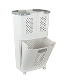 U. Uberlux Laundry Basket, Wäschekorb, Wäschekorbwagen, Wäschewagen mit Rollen, mehrstöckiger Kunststoff Wäschekorb Kunststoffkörbe für Wäsche, Weiß