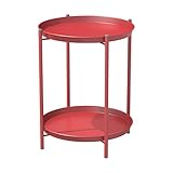 Grand patio Runder Beistelltisch, Kaffeetische, 2 Ebenen, für Wohnzimmertisch, Schlafzimmer, Garten, Sofatisch, Nachttisch, abnehmbare Schale, einfacher Aufbau, Metall 45x45x53cm (Rot)