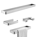 YACVCL Badezimmer Hardware Zubehör Set Gebürstet 4 Stück Handtuchstange Halter 2 Bademantelhaken Sets Quadratische Handtuchring Kit Edelstahl Wandmontage