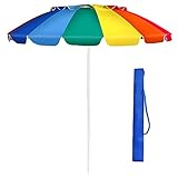 GIANTEX 243 cm Sonnenschirm, Strandschirm mit Verankerung, neigbarer Gartenschirm Terrassenschirm, Marktschirm mit Tragetasche, Schirm rund Sonnenschutz UV50+ (Bunt)