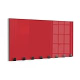 DEQORI Wandgarderobe Glas & Metall | Unifarben - Rot | 60x30 cm | Design Haken-Leiste modern | Garderoben-Paneel für Flur, Wohnzimmer & Schlafzimmer | magnetisch & beschreibbar