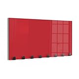 DEQORI Wandgarderobe Glas & Metall | Unifarben - Rot | 60x30 cm | Design Haken-Leiste modern | Garderoben-Paneel für Flur, Wohnzimmer & Schlafzimmer | magnetisch & beschreibbar