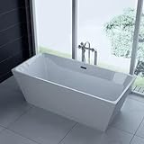 PureHaven freistehende Luxus Acryl-Badewanne 170x80 cm elegant inkl. Siphon Überlaufschutz leicht zu pflegende Oberfläche extra starker Rahmen Weiß