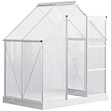 Outsunny Aluminium Gewächshaus Gartenhaus mit Fenster Tür 193 x 126 x 205 cm 2,5㎡ Pflanzenhaus inkl. Fundament Treibhaus Tomatenhaus UV-, Witterungsbeständig