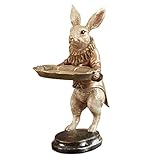 Bada Bing Hochwertige Deko Figur Hase mit Tablett im Frack ca. 27 cm groß Skulptur Osterhase Handbemalt Gold Tisch Dekoration Aufbewahrung Pralinen Schlüssel Vintage Shabby 36