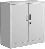 JECT Aktenschrank aus Metall, horizontaler Aktenschrank mit Schloss, Aufbewahrungsschrank mit Zwei Türen for Zuhause und Büro, weiße Büromöbel