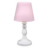 Cepewa LED Tischleuchte mit weißem Lampenfuß und rosa Stoff-Lampenschirm im Nostalgiedesign H 25 cm mit Batteriebetrieb (1 x Tischleuchte rosa)