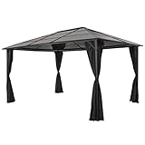 vidaXL Gartenpavillon mit Vorhang Gartenzelt Partyzelt Alu 4×3×2,6 m Schwarz