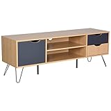 HOMCOM TV Schrank, TV-Kommode, Schrankelement mit Schublade und Offene Regale, Spanplatte, Metall, Grau, 140 x 39,5 x 49,5 cm