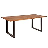riess-ambiente.de Massiver Baumstamm Esstisch Mammut 160cm Wild-Akazie 3,5cm Platte Industrial Kufengestell Konferenztisch Tisch