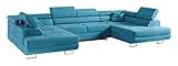 MKS Meble Ecksofa Wohnzimmer - Wohnlandschaft - U-Form Couch mit Schlaffunktion - Bettsofa - Wohnzimmer U Couch - Polstersofa mit Bettkasten - Gustaw U Hellblau Kronos