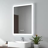 EMKE 1000 x 700 mm beleuchteter LED-Badezimmerspiegel mit Hintergrundbeleuchtung, Wandmontage, multifunktionaler Badezimmerspiegel mit Lichtern und Demister-Pad, mehrere Beleuchtungsmodi Smart Mirror