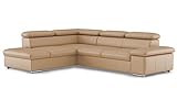 CAVADORE Echtleder-Schlafcouch Valerie mit Ottomane / Ecksofa mit Bettfunktion + Kopfteilverstellung / 272 x 73 x 226 / Leder Beige