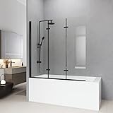 Meykoers Duschwand für Badewanne schwarz 130x140cm, 3-teilig faltbar Duschwand Badewannenaufsatz, Duschabtrennung Badewanne mit 6mm Nano Easy Clean Glas