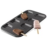 Zenker Backblech für Kucheneis am Stiel, Backform mit 25 Holzstäbchen für Snacks, Backblech mit Antihaftbeschichtung für kleine Kuchen, kreatives Backen (Farbe: schwarz), Menge: 1 Stück