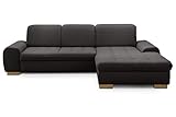 CAVADORE Sofaecke Lexi im Landhausstil / Sofa in L-Form mit XXL-Longchair rechts und Federkern / Inkl. Kopfteilverstellung / 275 x 82-99 x 173 / Flachgewebe: Grau