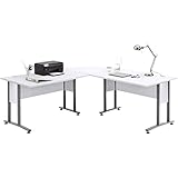 FMD Schreibtisch Winkelkombination 200 x 200 cm Brillant Weiss, mit Metallkufengestell