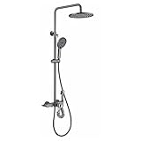 DERBUT Duschsystem mit Regendusche und Handbrause-Wasserhahn-Set Wandmontiertes Duschkombinations-Set Höhenverstellbare Badewanne und Duschverkleidungs-Set mit Wanneneinlauf, Toilettensprüher,Grau