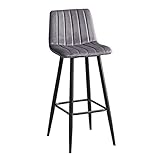 ARTSIM Modernes 1er-Set Barhocker mit Rückenlehne, 76,2 cm Thekenhöhe, Barhocker mit Metallbeinen, Samt-Küchenhocker für Inselkneipe (grau, Höhe 75 cm)