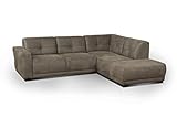 Cavadore Ecksofa 'Modeo' / Sofa-Ecke mit Federkern und modernen Kontrastnähten / Hochwertiger Mikrofaser-Bezug in Wildlederoptik / Holzfüße / Maße: 261x77x214 cm (BxHxT) / Farbe: Savannah (hellbraun)