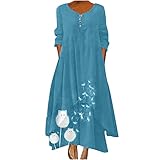 tsaChick Damen Kleider Sommer Elegant Damen Sommer Siebte Ärmel V-Ausschnitt Bedrucktes Kleid Durchlässige Kleidung Weißes Sommerkleid Damen Boho Kleid Damen Weiß 60Er Jahre Kleidung