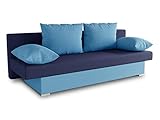 Schlafsofa Tina inklusive Bettkasten - Sofa mit Schlaffunktion, Bettsofa, Couchgarnitur, Couch, Bett, Schlafmöbel (Alova 29 + 24 (Hellblau + Blau))