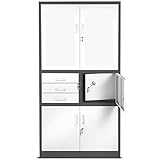 Büroschrank C018S II Aktenschrank Tresor Schubladen Geheimfach Stahlblech 185 cm x 90 cm x 40 cm (H x B x T) (anthrazit/weiß)