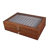 Feriany 23 Grid Nussbaum Stift-Aufbewahrungsbox Luxus 2-Lagen-Stift-Display-Organizer Transparente Fenster-Brunnen-Kasten-Stift-Sammlung