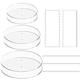 NICAVKIT 11Pcs Tortenplatte Set, Kuchenbasis Runde Kuchenplatten aus Acryl – 6 Stück Kuchenscheiben Kreis Bodenplatten Tortenständer mit Mittelloch – 2 Kammschaber (4 Muster) & 3 Dübelstange