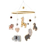 Sarah Duke Mobile Baby Hölz Babybett Mobile Baby Windspiel Filzbällen Elefant Giraffe Löwe Babyzimmer Holz Gehäkelt Mobile Baby Neugeborene Jungen Mädchen Anhänger