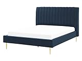 Beliani Elegantes Doppelbett blau aus Samtstoff 140 x 200 cm Marville