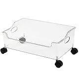 DOLPS Plastikbehälter, Behälter mit 360 ° Drehrädern, 47 * 29.5 * 20cm transparente Rollkasten, tragbare Rollkastenwagen für Bücherabnahme, High-School-Aufgaben, Bürogebrauch