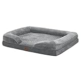 Juskys Hundebett Sheena XL orthopädisch, waschbar & rutschfest — 105 x 82 x 17 cm — Hundesofa flauschig große Hunde Grau — Haustierbett Hundesofa